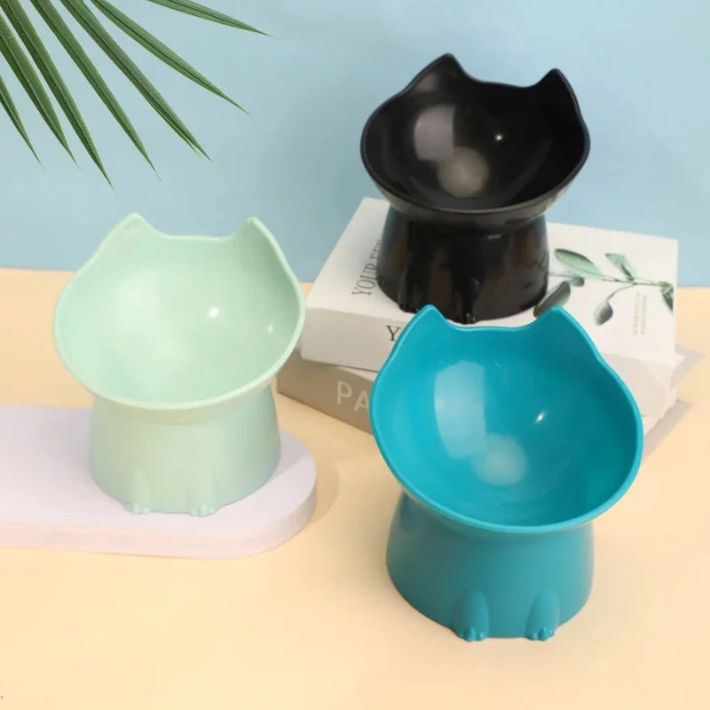 1pc Elevated Cat Bowl Anti-Tip Plastic Raised Pet Feeding Dish with Tilted Edge Neck Protection Kitty Food