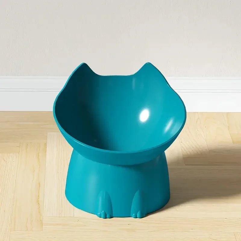 1pc Elevated Cat Bowl Anti-Tip Plastic Raised Pet Feeding Dish with Tilted Edge Neck Protection Kitty Food