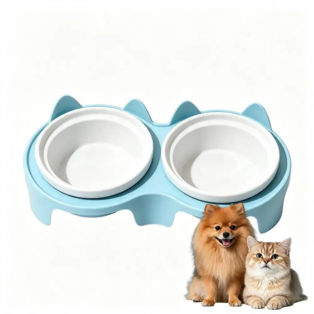 Plastic Cat Food & Water Bowl with Anti-Tip Design Large Capacity Easy-Eat Design for Pet Dog Cat Feeding Food Bowl 1PC