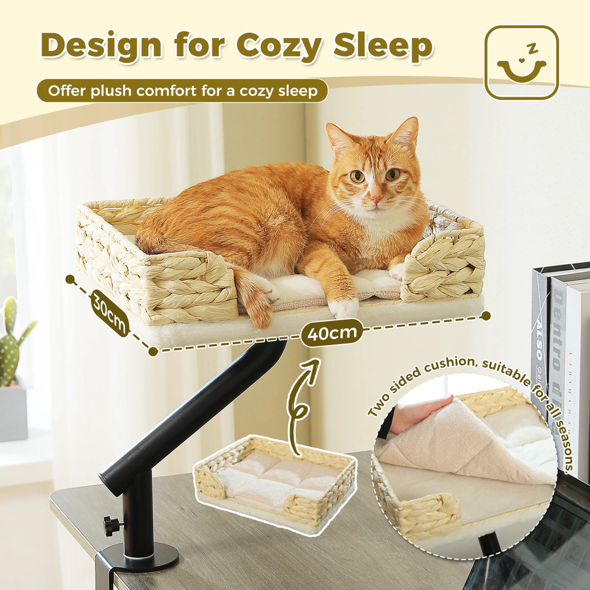 Cat Desk Bed, 360° Rotatable Cat Bed Stand for Indoor Cats, Adjustable Cat Basket, Cats Hammock for Table, Soft Cat Bed for Desk