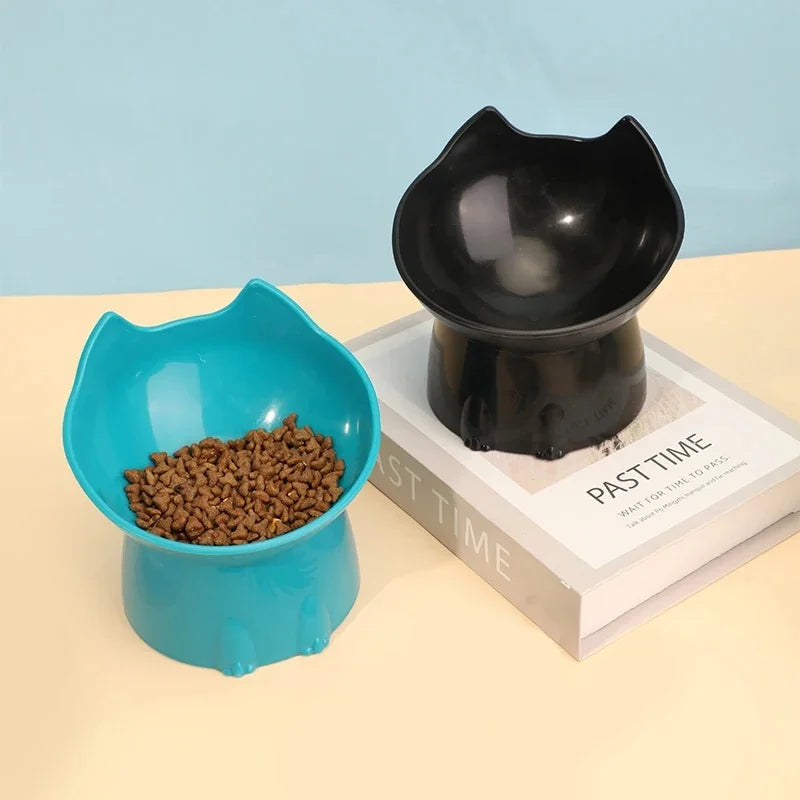 1pc Elevated Cat Bowl Anti-Tip Plastic Raised Pet Feeding Dish with Tilted Edge Neck Protection Kitty Food