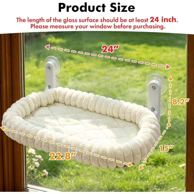 Cordless Cat Window Perch Hammock with 4 Strong Suction Cups, Metal Frame, Cushion Cover, Indoor Cat Bed, L Stripe
