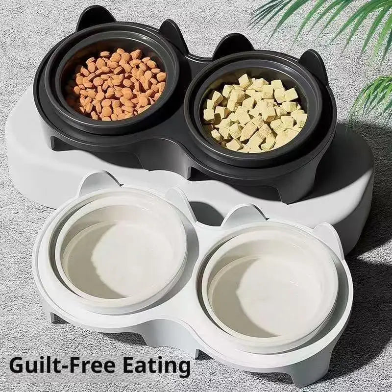 Plastic Cat Food & Water Bowl with Anti-Tip Design Large Capacity Easy-Eat Design for Pet Dog Cat Feeding Food Bowl 1PC