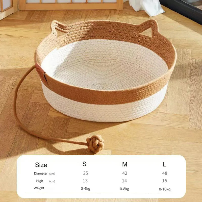 OUZEY All-season Woven Rattan Cat Bed Summer Cooling Kitten Basket With Interactive Toys Cat Scratching Baskets Pet Supplies
