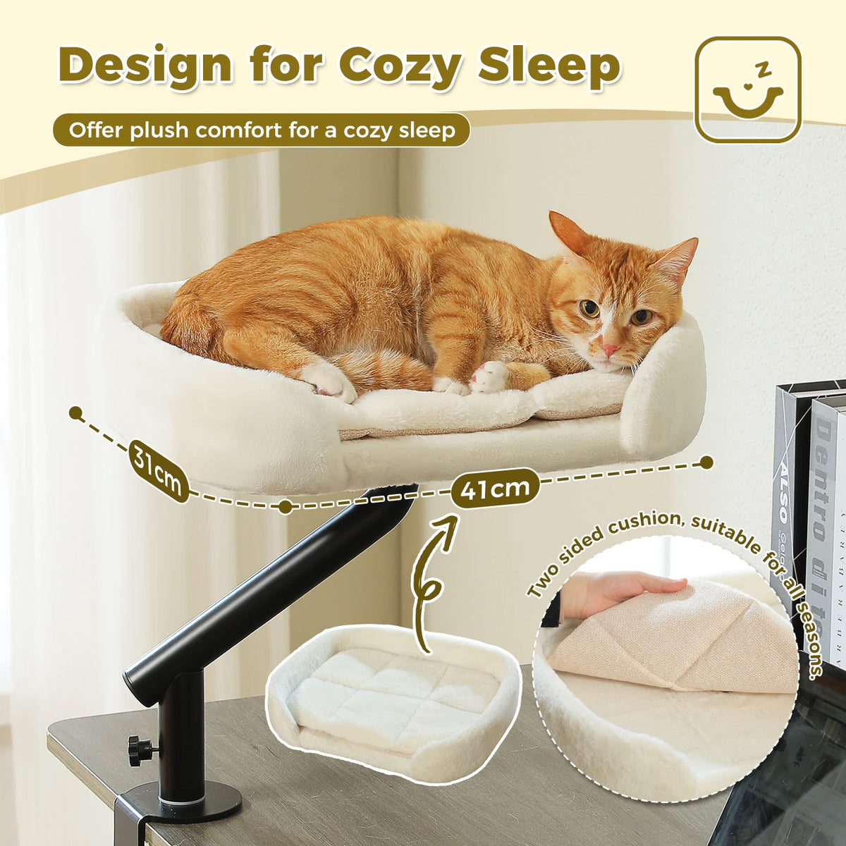 Cat Desk Bed, 360° Rotatable Cat Bed Stand for Indoor Cats, Adjustable Cat Basket, Cats Hammock for Table, Soft Cat Bed for Desk