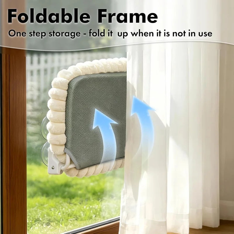 Cordless Cat Window Perch Hammock with 4 Strong Suction Cups, Metal Frame, Cushion Cover, Indoor Cat Bed, L Stripe
