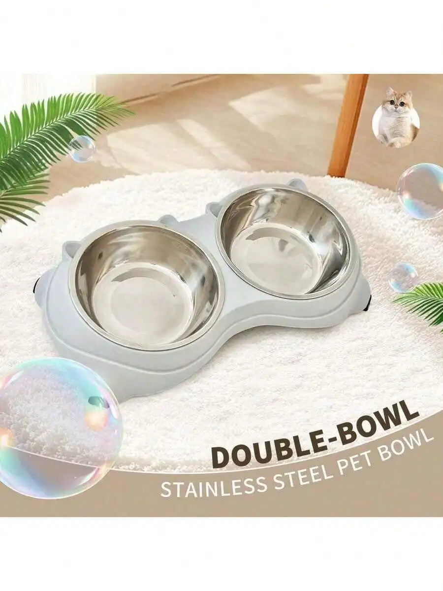 Double Stainless Steel Pet Bowl Set with Base, 2 in 1 Cat and Dog Food Water Bowl, Easy to Clean Rust Resistant Metal Pet Bowl, Non Slip Base for Indoor and Outdoor Use, Macaron Color