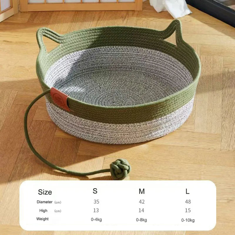 OUZEY All-season Woven Rattan Cat Bed Summer Cooling Kitten Basket With Interactive Toys Cat Scratching Baskets Pet Supplies