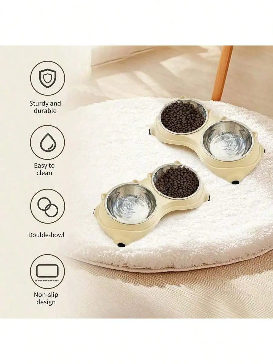 Double Stainless Steel Pet Bowl Set with Base, 2 in 1 Cat and Dog Food Water Bowl, Easy to Clean Rust Resistant Metal Pet Bowl, Non Slip Base for Indoor and Outdoor Use, Macaron Color