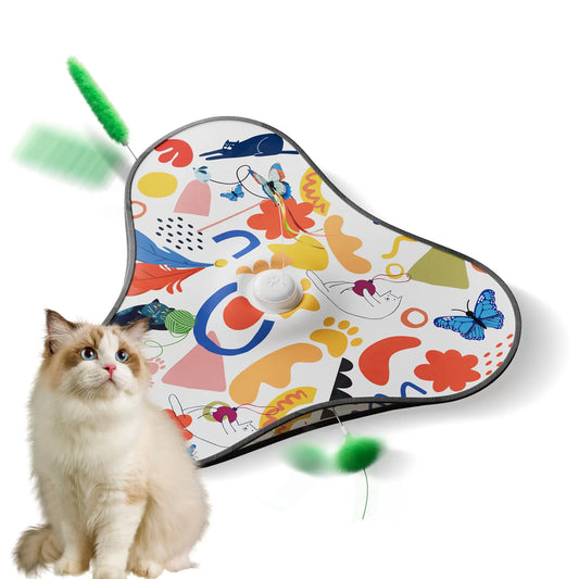 Butterfly Cat Toys Interactive Hide and Seek Cat Toy with Animal Squeaky Motion Activated Moving Concealed Feathers Kitten Toy