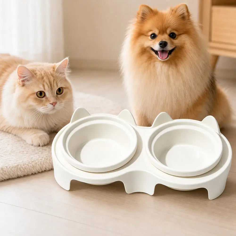 Plastic Cat Food & Water Bowl with Anti-Tip Design Large Capacity Easy-Eat Design for Pet Dog Cat Feeding Food Bowl 1PC