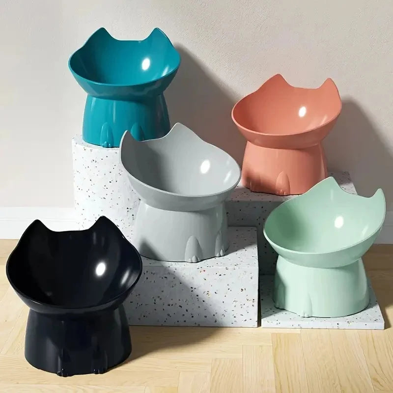 1pc Elevated Cat Bowl Anti-Tip Plastic Raised Pet Feeding Dish with Tilted Edge Neck Protection Kitty Food