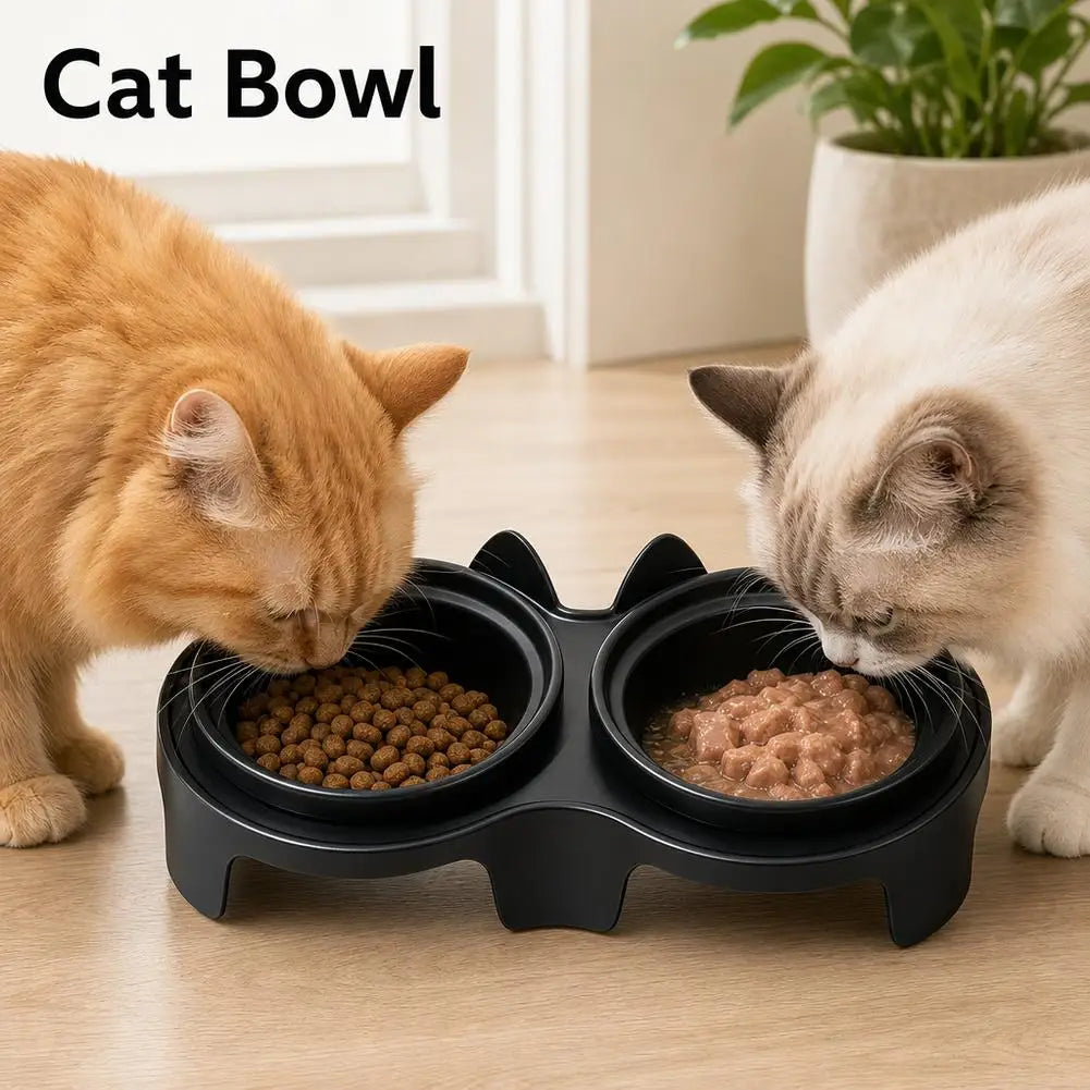 Plastic Cat Food & Water Bowl with Anti-Tip Design Large Capacity Easy-Eat Design for Pet Dog Cat Feeding Food Bowl 1PC